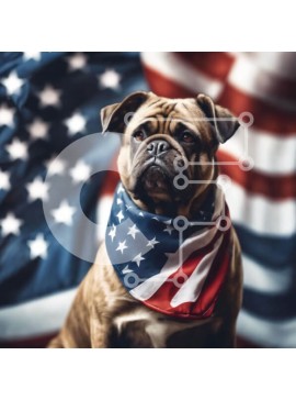 Intra Συλλεκτικό Ξύλινο Παζλ Plywood  4mm - Πατριωτικό σκυλί με αμερικανική σημαία Bandana Σε Ξύλινο Κουτί - Διαστάσεις Puzzle: 10x10 cm – 25 κομμάτια