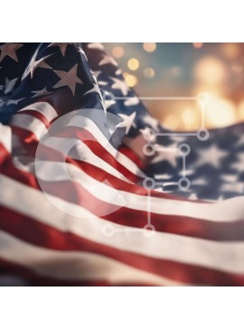 Intra Συλλεκτικό Ξύλινο Παζλ Plywood  4mm - Αμερικανική σημαία που κυματίζει με μπόκε και λάμψεις Σε Ξύλινο Κουτί - Διαστάσεις Puzzle: 10x10 cm – 25 κομμάτια