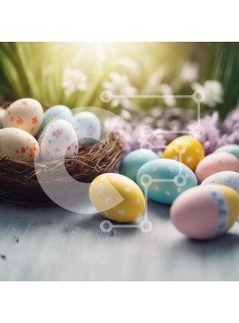 Intra Συλλεκτικό Ξύλινο Παζλ Plywood  4mm - Πολύχρωμα Πασχαλινά αυγά στην ξύλινη φωλιά Σε Ξύλινο Κουτί - Διαστάσεις Puzzle: 10x10 cm – 25 κομμάτια