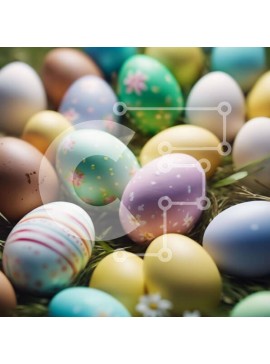 Intra Συλλεκτικό Ξύλινο Παζλ Plywood  4mm - Πολύχρωμα Πασχαλινά αυγά στη χλόη Σε Ξύλινο Κουτί - Διαστάσεις Puzzle: 10x10 cm – 25 κομμάτια