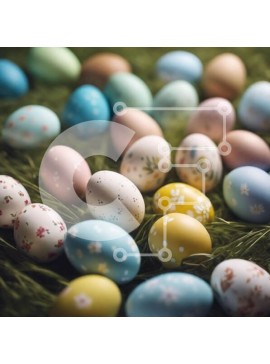 Intra Συλλεκτικό Ξύλινο Παζλ Plywood  4mm - Πολύχρωμα Πασχαλινά αυγά στην πράσινη χλόη Σε Ξύλινο Κουτί - Διαστάσεις Puzzle: 10x10 cm – 25 κομμάτια