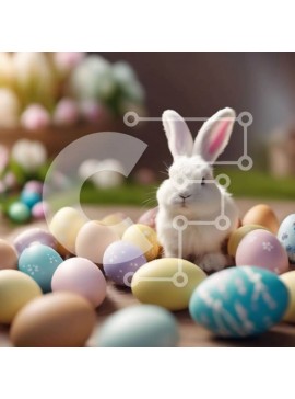 Intra Συλλεκτικό Ξύλινο Παζλ Plywood  4mm - Λευκό Λαγουδάκι που περιβάλλεται από πολύχρωμα Πασχαλινά αυγά Σε Ξύλινο Κουτί - Διαστάσεις Puzzle: 10x10 cm – 25 κομμάτια
