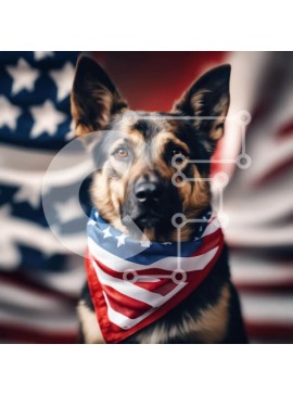 Intra Συλλεκτικό Ξύλινο Παζλ Plywood  4mm - Γερμανικός Ποιμενικός σκύλος με αμερικανική μπαντάνα και αμερικανική σημαία Σε Ξύλινο Κουτί - Διαστάσεις: 10x10 cm – 25 κομμάτια