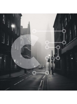 Intra Συλλεκτικό Ξύλινο Παζλ Plywood  4mm - Σκοτεινή και ομιχλώδης οδός πόλης με φανάρι Σε Ξύλινο Κουτί - Διαστάσεις Puzzle: 10x10 cm – 25 κομμάτια