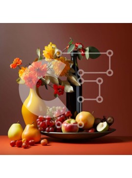 Σετ των 2 Intra Συλλεκτικό Ξύλινο Παζλ Plywood  4mm - Επιτραπέζιο με φρούτα, κρασί και λουλούδια Σε Ξύλινο Κουτί - Διαστάσεις: 10x10 cm – 25 κομμάτια