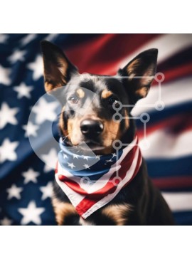 Intra Συλλεκτικό Ξύλινο Παζλ Plywood  4mm - Πατριωτικό σκυλί με αμερικανική σημαία Bandana Σε Ξύλινο Κουτί - Διαστάσεις Puzzle: 10x10 cm – 25 κομμάτια