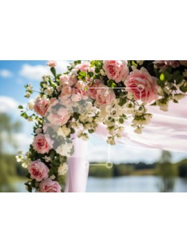 Intra Συλλεκτικό Ξύλινο Παζλ Plywood  4mm - Floral Arch με ροζ και λευκά τριαντάφυλλα δίπλα σε μια ήσυχη λίμνη Σε Ξύλινο Κουτί - Διαστάσεις Puzzle: 10x10 cm – 25 κομμάτια