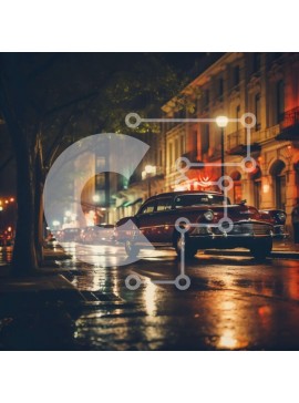 Intra Συλλεκτικό Ξύλινο Παζλ Plywood  4mm - Vintage αυτοκίνητο παρκαρισμένο στην Wet City Street Σε Ξύλινο Κουτί - Διαστάσεις Puzzle: 10x10 cm – 25 κομμάτια