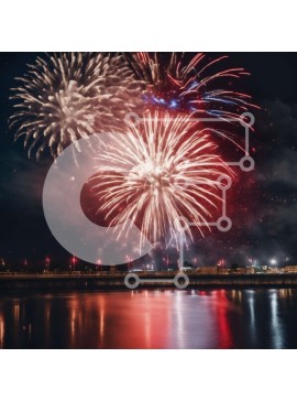 Intra Συλλεκτικό Ξύλινο Παζλ Plywood  4mm - Επίδειξη πυροτεχνημάτων 4ης Ιουλίου πάνω από το νερό Σε Ξύλινο Κουτί - Διαστάσεις Puzzle: 10x10 cm – 25 κομμάτια