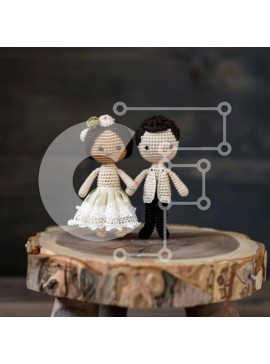 Σετ των 2 Intra Συλλεκτικό Ξύλινο Παζλ Plywood  4mm - Κροσέ κούκλες γάμου Σε Ξύλινο Κουτί - Διαστάσεις: 10x10 cm – 25 κομμάτια