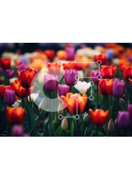Intra Συλλεκτικό Ξύλινο Παζλ Plywood  4mm - Πεδίο με πολύχρωμες τουλίπες σε πλήρη άνθιση Σε Ξύλινο Κουτί - Διαστάσεις: 10x10 cm – 25 κομμάτια