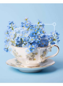 Intra Συλλεκτικό Ξύλινο Παζλ Plywood  4mm - Φλυτζάνι τσαγιού με μπλε λουλούδια Forget-Me-Not Σε Ξύλινο Κουτί - Διαστάσεις: 10x10 cm – 25 κομμάτια