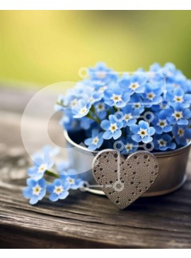 Σετ των 2 Intra Συλλεκτικό Ξύλινο Παζλ Plywood  4mm - Δοχείο σε σχήμα καρδιάς με μπλε λουλούδια Forget-Me-Not Σε Ξύλινο Κουτί - Διαστάσεις: 10x10 cm – 25 κομμάτια