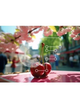 Σετ των 2 Intra Συλλεκτικό Ξύλινο Παζλ Plywood  4mm - Κεράσια σε ροζ δίσκο σε υπαίθρια συγκέντρωση Σε Ξύλινο Κουτί - Διαστάσεις: 10x10 cm – 25 κομμάτια