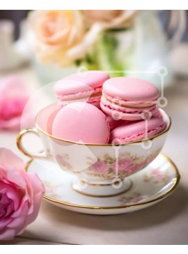 Σετ των 2 Intra Συλλεκτικό Ξύλινο Παζλ Plywood  4mm - Φλυτζάνι τσαγιού με ροζ μακαρόν και τριαντάφυλλα Σε Ξύλινο Κουτί - Διαστάσεις: 10x10 cm – 25 κομμάτια