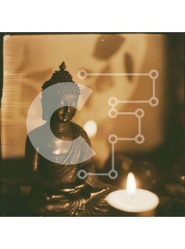 Intra Συλλεκτικό Ξύλινο Παζλ Plywood  4mm - Άγαλμα μαύρου Βούδα σε σκηνικό διαλογισμού Σε Ξύλινο Κουτί - Διαστάσεις Puzzle: 10x10 cm – 25 κομμάτια