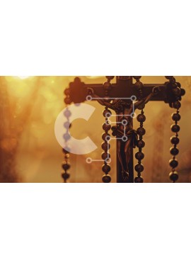 Intra Συλλεκτικό Ξύλινο Παζλ Plywood  4mm - Σταυρός και Ροδάριο για προσευχή και αφοσίωση Σε Ξύλινο Κουτί - Διαστάσεις Puzzle: 10x10 cm – 25 κομμάτια