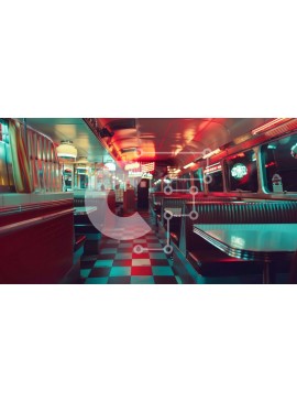 Intra Συλλεκτικό Ξύλινο Παζλ Plywood  4mm - Εσωτερικό ενός εστιατορίου Diner με καρό τραπέζια και επιγραφές νέον Σε Ξύλινο Κουτί - Διαστάσεις Puzzle: 10x10 cm – 25 κομμάτια