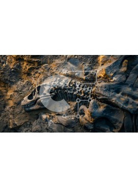 Intra Συλλεκτικό Ξύλινο Παζλ Plywood  4mm - Σκελετός δεινοσαύρων που εμφανίζεται στον τοίχο βράχου Σε Ξύλινο Κουτί - Διαστάσεις Puzzle: 10x10 cm – 25 κομμάτια