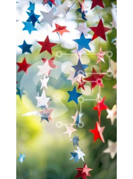 Intra Συλλεκτικό Ξύλινο Παζλ Plywood  4mm - Κόκκινα, λευκά και μπλε χάρτινα αστέρια που κρέμονται από κλαδιά δέντρων Σε Ξύλινο Κουτί - Διαστάσεις Puzzle: 10x10 cm – 25 κομμάτια