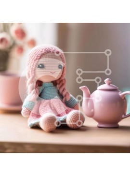 Intra Συλλεκτικό Ξύλινο Παζλ Plywood  4mm - Έκθεση με κροσέ κούκλα και τσαγιέρα αντίκες Σε Ξύλινο Κουτί - Διαστάσεις Puzzle: 10x10 cm – 25 κομμάτια