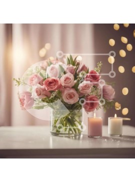 Σετ των 2 Intra Συλλεκτικό Ξύλινο Παζλ Plywood  4mm - Γυάλινο βάζο με ροζ τριαντάφυλλα και κεριά στο τραπέζι Σε Ξύλινο Κουτί - Διαστάσεις: 10x10 cm – 25 κομμάτια