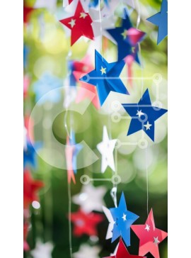 Intra Συλλεκτικό Ξύλινο Παζλ Plywood  4mm - Κόκκινα, λευκά και μπλε χάρτινα αστέρια που κρέμονται από κλαδιά δέντρων Σε Ξύλινο Κουτί - Διαστάσεις Puzzle: 10x10 cm – 25 κομμάτια