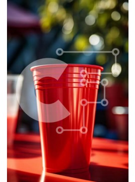 Σετ των 2 Intra Συλλεκτικό Ξύλινο Παζλ Plywood  4mm - Κόκκινα πλαστικά κύπελλα σε ένα τραπέζι Σε Ξύλινο Κουτί - Διαστάσεις: 10x10 cm – 25 κομμάτια