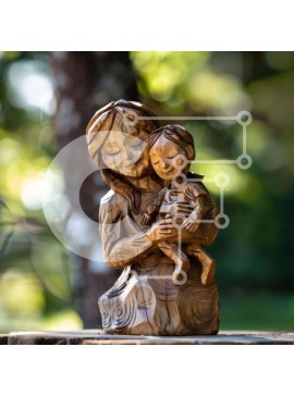 Intra Συλλεκτικό Ξύλινο Παζλ Plywood  4mm - Ξύλινο άγαλμα της ηλικιωμένης γυναίκας και του μικρού παιδιού Σε Ξύλινο Κουτί - Διαστάσεις Puzzle: 10x10 cm – 25 κομμάτια