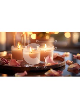 Σετ των 2 Intra Συλλεκτικό Ξύλινο Παζλ Plywood  4mm - Ήρεμη επίδειξη αναμμένων κεριών σε ξύλινο δίσκο με ροδοπέταλα Σε Ξύλινο Κουτί - Διαστάσεις: 10x10 cm – 25 κομμάτια