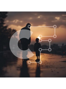 Intra Συλλεκτικό Ξύλινο Παζλ Plywood  4mm - Σιλουέτα του ηλικιωμένου άνδρα και του νεαρού γιου στο ηλιοβασίλεμα Σε Ξύλινο Κουτί - Διαστάσεις Puzzle: 10x10 cm – 25 κομμάτια