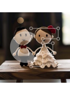 Intra Συλλεκτικό Ξύλινο Παζλ Plywood  4mm - Κροσέ κούκλες γάμου Σε Ξύλινο Κουτί - Διαστάσεις Puzzle: 10x10 cm – 25 κομμάτια