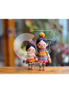 Intra Συλλεκτικό Ξύλινο Παζλ Plywood  4mm - Κροσέ κούκλες σε ξύλινο τραπέζι Σε Ξύλινο Κουτί - Διαστάσεις Puzzle: 10x10 cm – 25 κομμάτια