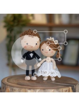 Intra Συλλεκτικό Ξύλινο Παζλ Plywood  4mm - Κροσέ κούκλες νύφης και γαμπρού σε ξύλινο κούτσουρο Σε Ξύλινο Κουτί - Διαστάσεις Puzzle: 10x10 cm – 25 κομμάτια