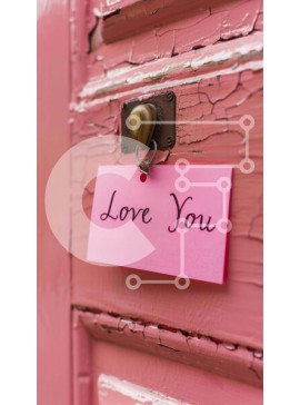 Intra Συλλεκτικό Ξύλινο Παζλ Plywood  4mm - Ροζ πόρτα με νότα «Love You» και παλιομοδίτικο πόμολο πόρτας Σε Ξύλινο Κουτί - Διαστάσεις Puzzle: 10x10 cm – 25 κομμάτια