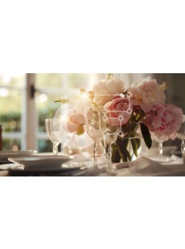 Σετ των 2 Intra Συλλεκτικό Ξύλινο Παζλ Plywood  4mm - Κομψό σετ τραπεζαρίας με ροζ λουλούδια Σε Ξύλινο Κουτί - Διαστάσεις: 10x10 cm – 25 κομμάτια