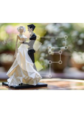 Intra Συλλεκτικό Ξύλινο Παζλ Plywood  4mm - Origami νύφη και γαμπρός με λουλούδια Σε Ξύλινο Κουτί - Διαστάσεις Puzzle: 10x10 cm – 25 κομμάτια