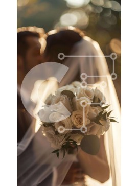 Intra Συλλεκτικό Ξύλινο Παζλ Plywood  4mm - Ρομαντικό νιόπαντρο ζευγάρι που φιλιέται σε εξωτερικούς χώρους με λευκά τριαντάφυλλα Σε Ξύλινο Κουτί - Διαστάσεις Puzzle: 10x10 cm – 25 κομμάτια