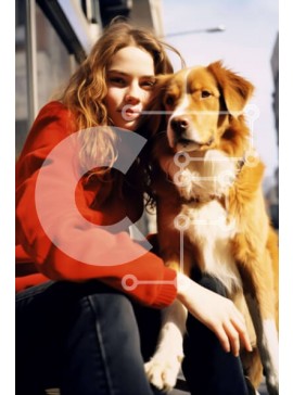 Intra Συλλεκτικό Ξύλινο Παζλ Plywood  4mm - Νεαρή γυναίκα με σκύλο στο πεζοδρόμιο Σε Ξύλινο Κουτί - Διαστάσεις Puzzle: 10x10 cm – 25 κομμάτια