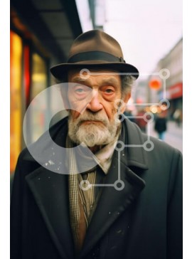 Intra Συλλεκτικό Ξύλινο Παζλ Plywood  4mm - Ηλικιωμένος στην οδό Σε Ξύλινο Κουτί - Διαστάσεις Puzzle: 10x10 cm – 25 κομμάτια