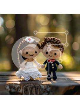 Intra Συλλεκτικό Ξύλινο Παζλ Plywood  4mm - Κροσέ κούκλες νύφης και γαμπρού Σε Ξύλινο Κουτί - Διαστάσεις Puzzle: 10x10 cm – 25 κομμάτια