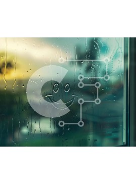 Intra Συλλεκτικό Ξύλινο Παζλ Plywood  4mm - Χαμογελαστό πρόσωπο ζωγραφισμένο σε γυαλί παραθύρου χρωματισμένο με βροχή Σε Ξύλινο Κουτί - Διαστάσεις Puzzle: 10x10 cm – 25 κομμάτια