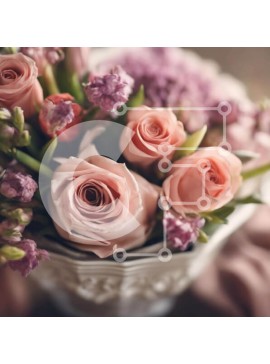 Intra Συλλεκτικό Ξύλινο Παζλ Plywood  4mm - Ροζ τριαντάφυλλα και άλλα λουλούδια σε λευκό βάζο στο τραπέζι Σε Ξύλινο Κουτί - Διαστάσεις: 10x10 cm – 25 κομμάτια