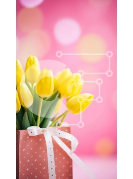 Σετ των 2 Intra Συλλεκτικό Ξύλινο Παζλ Plywood  4mm - Μπουκέτο με κίτρινες τουλίπες σε πορτοκαλί κουτί με κορδέλες Σε Ξύλινο Κουτί - Διαστάσεις: 10x10 cm – 25 κομμάτια