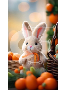 Σετ των 2 Intra Συλλεκτικό Ξύλινο Παζλ Plywood  4mm - Κουνελάκι γεμιστό με καλάθι με φρούτα Σε Ξύλινο Κουτί - Διαστάσεις: 10x10 cm – 25 κομμάτια