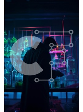 Intra Συλλεκτικό Ξύλινο Παζλ Plywood  4mm - Άνθρωπος στο εργαστήριο με γυάλινα ποτήρια και φώτα νέον Σε Ξύλινο Κουτί - Διαστάσεις Puzzle: 10x10 cm – 25 κομμάτια