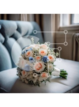 Σετ των 2 Intra Συλλεκτικό Ξύλινο Παζλ Plywood  4mm - Πολύχρωμο μπουκέτο τριαντάφυλλα σε πορτοκαλί καρέκλα Σε Ξύλινο Κουτί - Διαστάσεις: 10x10 cm – 25 κομμάτια