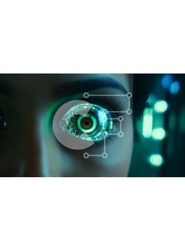 Intra Συλλεκτικό Ξύλινο Παζλ Plywood  4mm - Γυναικείο μάτι φωτισμένο με πράσινα και μπλε φώτα Σε Ξύλινο Κουτί - Διαστάσεις Puzzle: 10x10 cm – 25 κομμάτια