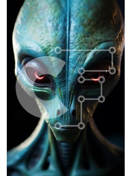 Intra Συλλεκτικό Ξύλινο Παζλ Plywood  4mm - Κοντινό πλάνο του εξωγήινου προσώπου με τα κόκκινα μάτια Σε Ξύλινο Κουτί - Διαστάσεις Puzzle: 10x10 cm – 25 κομμάτια