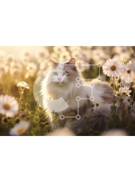 Σετ των 2 Intra Συλλεκτικό Ξύλινο Παζλ Plywood  4mm - Λευκή και αφράτη γάτα στο χωράφι των μαργαριτών Σε Ξύλινο Κουτί - Διαστάσεις: 10x10 cm – 25 κομμάτια